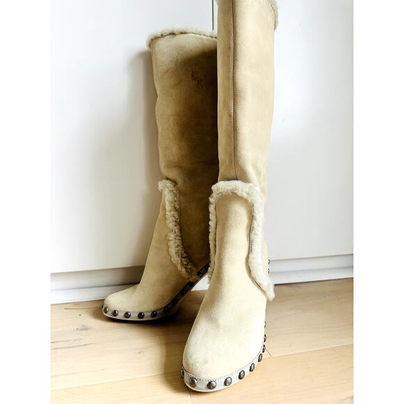 Nike Lab G Series Suede Heeled Boots Size 6 Shearling Lined Sexy Neutral - Picture 8 of 11